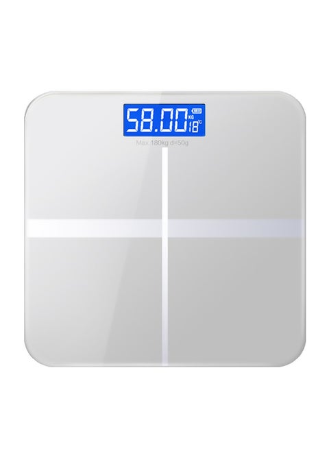 Digital Bathroom Weighing Scale with LCD Panel & Thick Tempered Glass, Electronic Weight Machine for Human Body 180kg White/Silver
