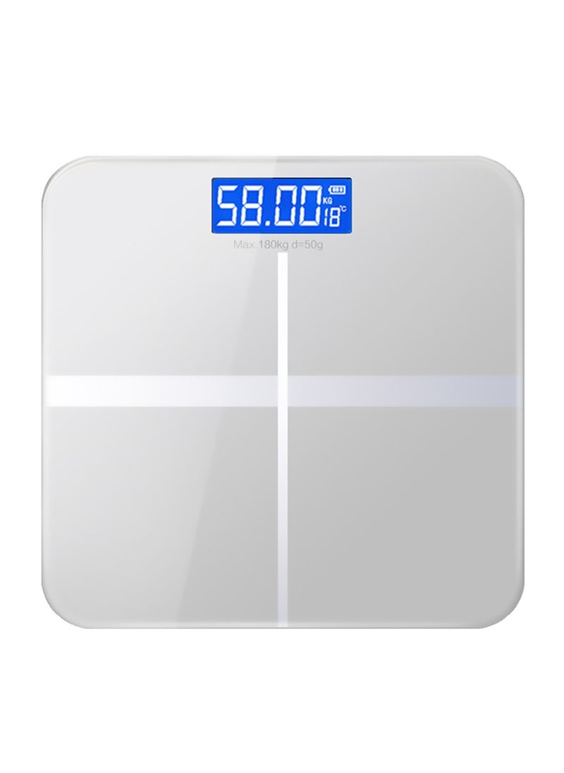 MileMelo - Digital Bathroom Weighing Scale with LCD Panel & Thick Tempered Glass, Electronic Weight Machine for Human Body 180kg White/Silver - Image 1