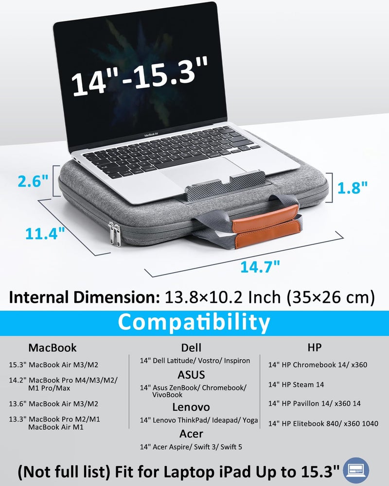 Nauttxon Hard Laptop Case 14 Inch for HP Dell Lenovo ASUS Acer - 2 in 1 Laptop Sleeve & Lap Desk with Stopper and Book Clip - Shockproof Waterproof 15.3 MacBook Air M4 M3 Case - Gray - Image 3