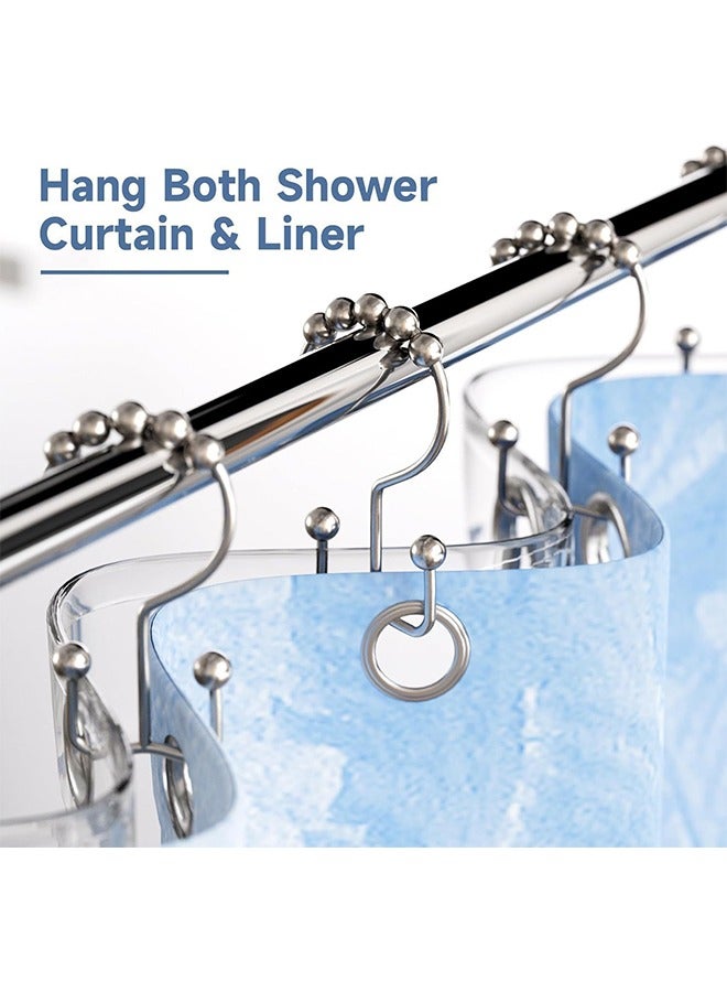 Shower Curtain Hooks, 6 Pieces Shower Curtain Rings, Stainless Steel Brushed Nickel Shower Curtain Hook Rings Rust-Proof, Smooth Gliding Anti-Drop Double Layer Shower Hooks (Nickel)  - Image 2