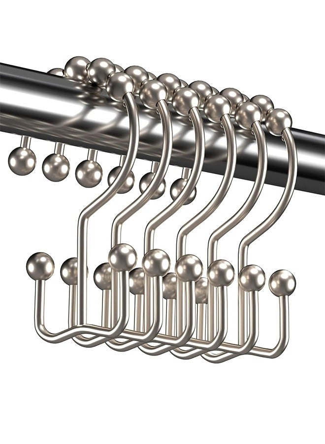 Shower Curtain Hooks, 6 Pieces Shower Curtain Rings, Stainless Steel Brushed Nickel Shower Curtain Hook Rings Rust-Proof, Smooth Gliding Anti-Drop Double Layer Shower Hooks (Nickel)  - Image 1