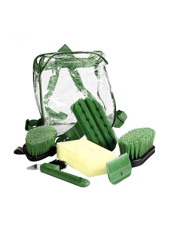 هورز مجموعة أدوات العناية بالخيول سهلة الحمل من هورز مع ست أدوات ناعمة الملمس - أخضر داكن - مقاس واحد - Image 1