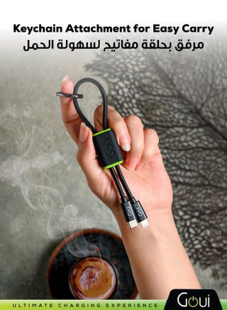 شاحن آيفون سريع 27 سم – كيبل لوك لايتنينق إلى تايب سي مع حلقة مفاتيح و حزام للمعصم، معتمد من أبل MFi لأجهزة آيفون 14، 13، 12، 11، ايربودز، قلم أبل، ايباد ميني، ايباد اير، ايباد برو أسود - view 3