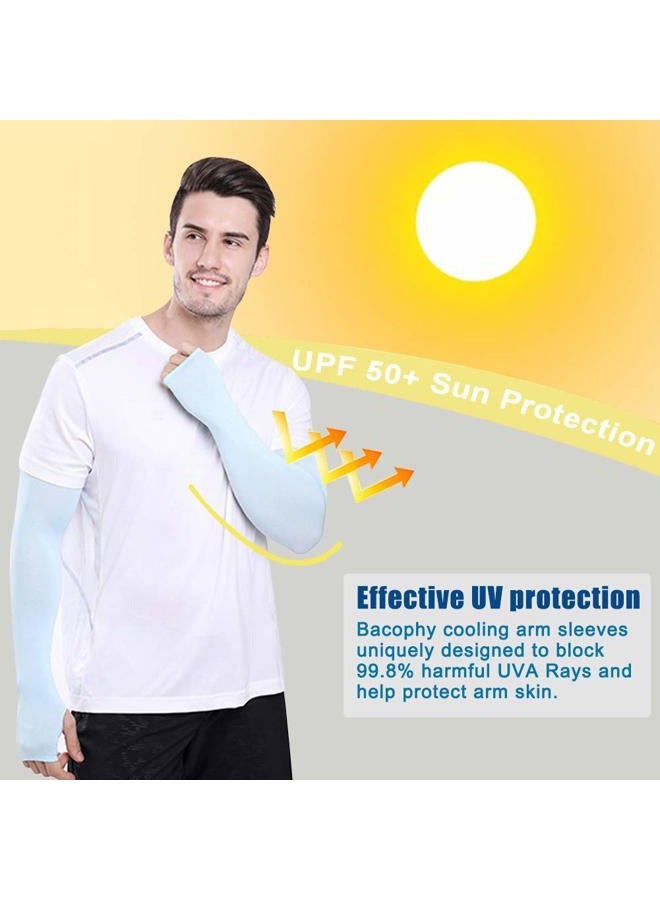 Bacophy 3 Pairs Arm Sleeves with Thumb Holes Women Men UV Protection Cooling, UPF 50 Compression Long Arm Cover, 3 Pairs Blue+pink+purple, One Size Fit - Image 2