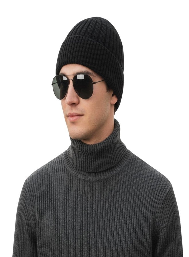 iSWEVEN Men and Women Woolen Inside Fur Warm Winter Hat Unisex-Adult Soft Wool Slouchy Stylish Skull Woollen Beanie Cap (4138A, Black) - Image 1