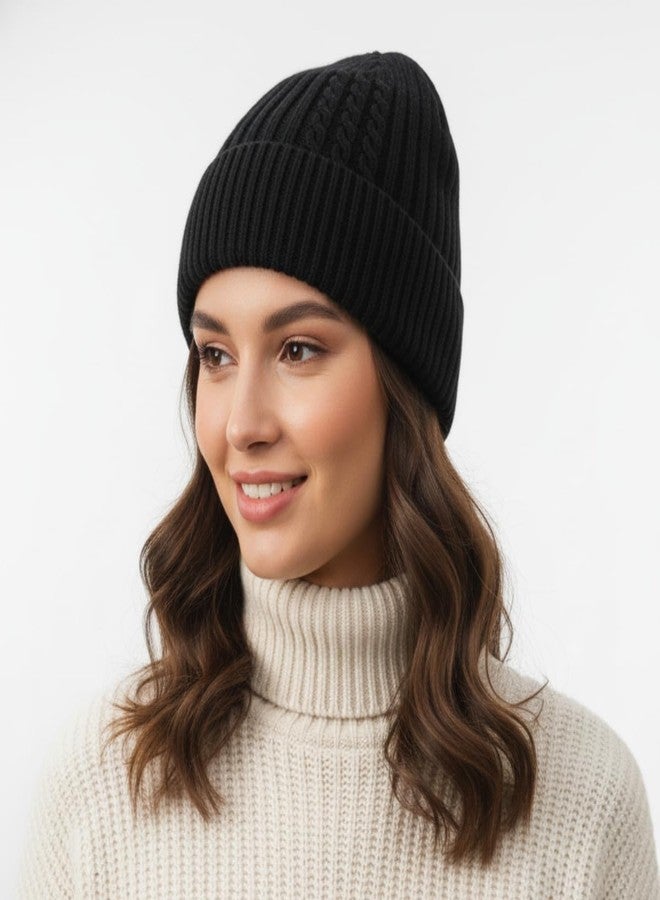 iSWEVEN Men and Women Woolen Inside Fur Warm Winter Hat Unisex-Adult Soft Wool Slouchy Stylish Skull Woollen Beanie Cap (4138A, Black) - Image 4