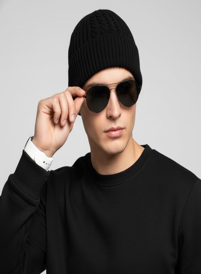 iSWEVEN Men and Women Woolen Inside Fur Warm Winter Hat Unisex-Adult Soft Wool Slouchy Stylish Skull Woollen Beanie Cap (4138A, Black) - Image 3