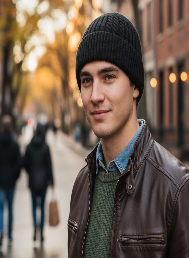 iSWEVEN Men and Women Woolen Inside Fur Warm Winter Hat Unisex-Adult Soft Wool Slouchy Stylish Skull Woollen Beanie Cap (4138A, Black) - Image 5