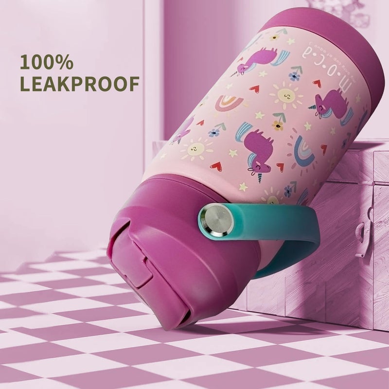 Moca Kids Water Bottle 350ml | Hot&Cold Stainless Steel Sipper Bottle for Kids with Soft Nozzle |Boys & Girls KIds Leak-Proof Bottle for School & Travel | Non-Slip Base (LuLu) - Image 3