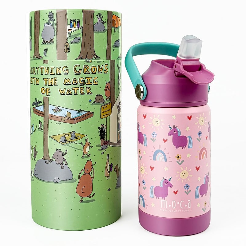 Moca Kids Water Bottle 350ml | Hot&Cold Stainless Steel Sipper Bottle for Kids with Soft Nozzle |Boys & Girls KIds Leak-Proof Bottle for School & Travel | Non-Slip Base (LuLu) - Image 1