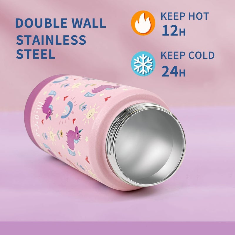 Moca Kids Water Bottle 350ml | Hot&Cold Stainless Steel Sipper Bottle for Kids with Soft Nozzle |Boys & Girls KIds Leak-Proof Bottle for School & Travel | Non-Slip Base (LuLu) - Image 4
