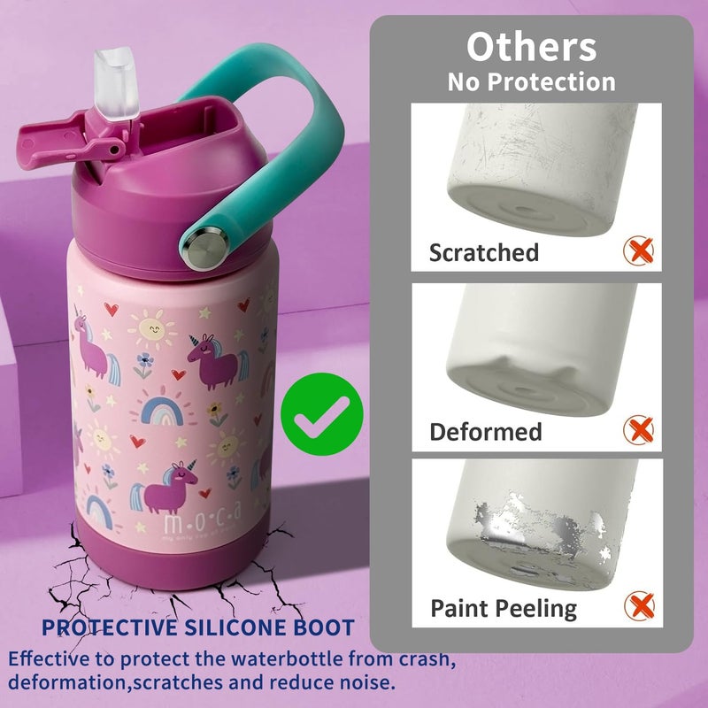 Moca Kids Water Bottle 350ml | Hot&Cold Stainless Steel Sipper Bottle for Kids with Soft Nozzle |Boys & Girls KIds Leak-Proof Bottle for School & Travel | Non-Slip Base (LuLu) - Image 5
