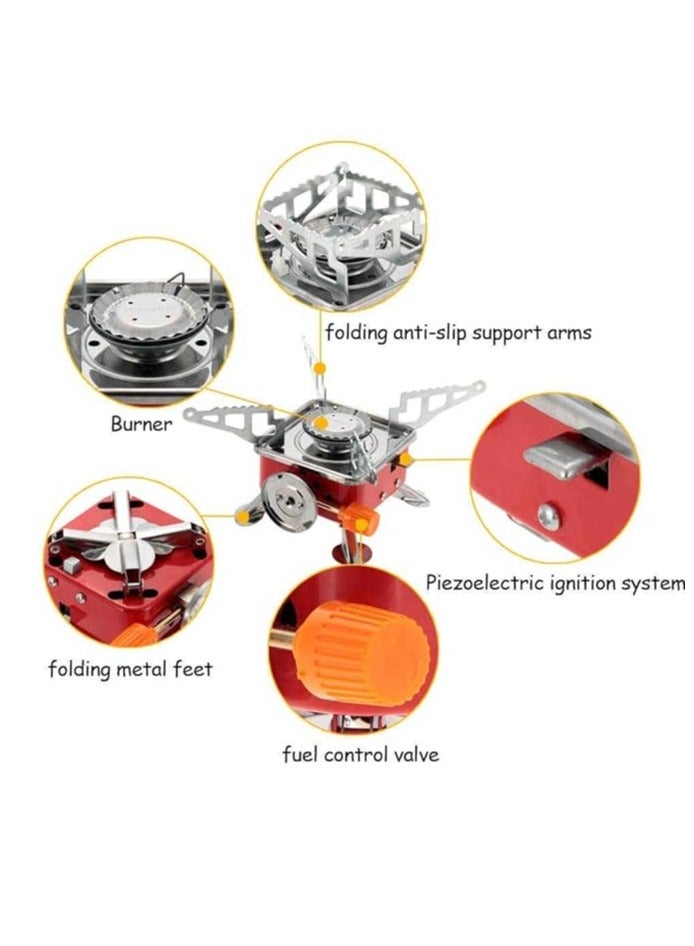 سناجل موقد تخييم محمول قابل للطي، موقد غاز البوتان خفيف الوزن بقوة 2800 وات بتصميم مقاوم للرياح وإشعال إلكتروني، موقد صغير للتخييم في الهواء الطلق مع حقيبة تخزين للمشي لمسافات طويلة والصيد والطهي - Image 2