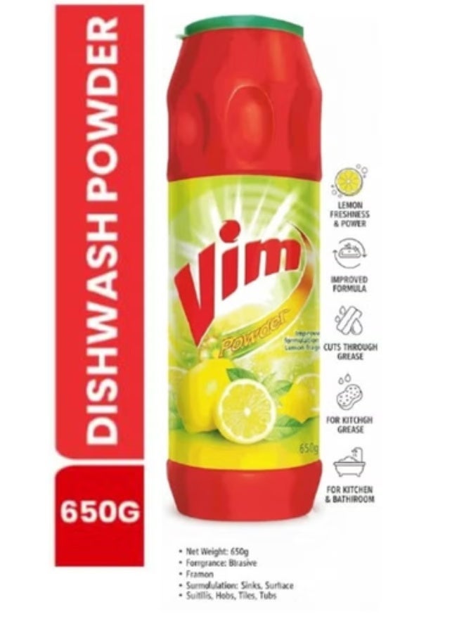 Vim Original Dishwash Powder with Power of Lemons, 650g – Heavy Duty Grease Removal for All Utensils - Scouring Powder - Image 1