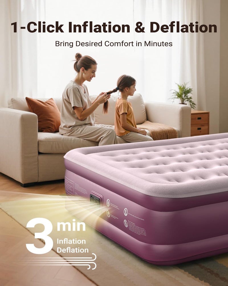iDOO Air Mattress Queen with Built in Pump, Blow up Mattress, 18 Raised Inflatable Mattress for Home Camping and Guest Bed, Upgraded Comfort Surface Air Bed Queen Size, Colchones Inflables, Pink - Image 4