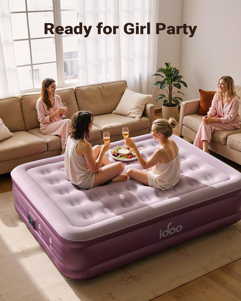 iDOO Air Mattress Queen with Built in Pump, Blow up Mattress, 18 Raised Inflatable Mattress for Home Camping and Guest Bed, Upgraded Comfort Surface Air Bed Queen Size, Colchones Inflables, Pink - Image 5