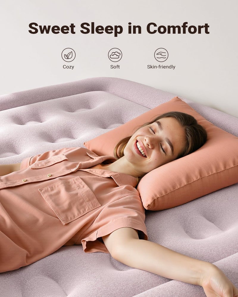 iDOO Air Mattress Queen with Built in Pump, Blow up Mattress, 18 Raised Inflatable Mattress for Home Camping and Guest Bed, Upgraded Comfort Surface Air Bed Queen Size, Colchones Inflables, Pink - Image 2