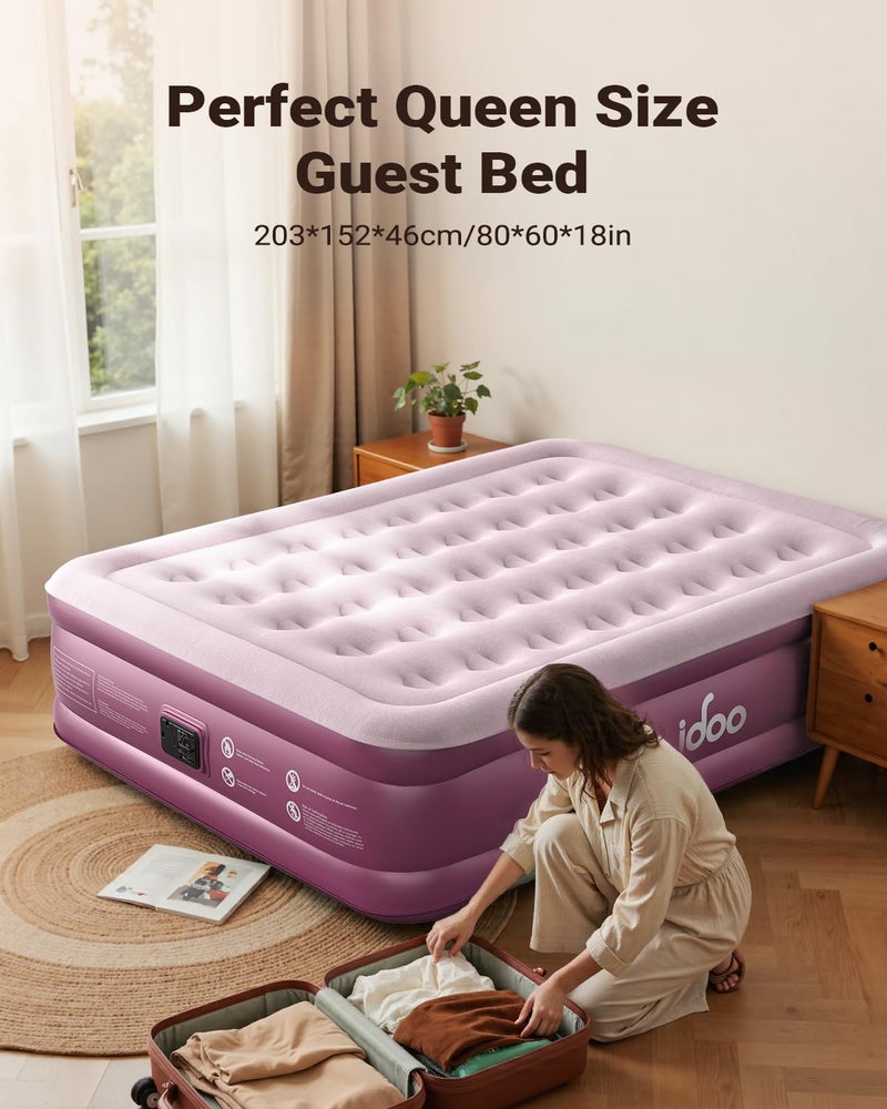 iDOO Air Mattress Queen with Built in Pump, Blow up Mattress, 18 Raised Inflatable Mattress for Home Camping and Guest Bed, Upgraded Comfort Surface Air Bed Queen Size, Colchones Inflables, Pink - Image 3