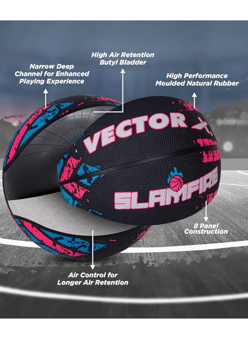 Vector X Slamfire 8 Panel Rubber Moulded Basketball – Size 7, Black, Match & Training Ball for Kids, Youth & Adults, Indoor/Outdoor - Image 4