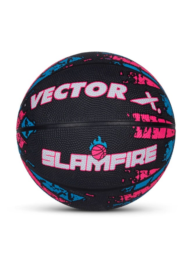 Vector X Slamfire 8 Panel Rubber Moulded Basketball – Size 7, Black, Match & Training Ball for Kids, Youth & Adults, Indoor/Outdoor - Image 1