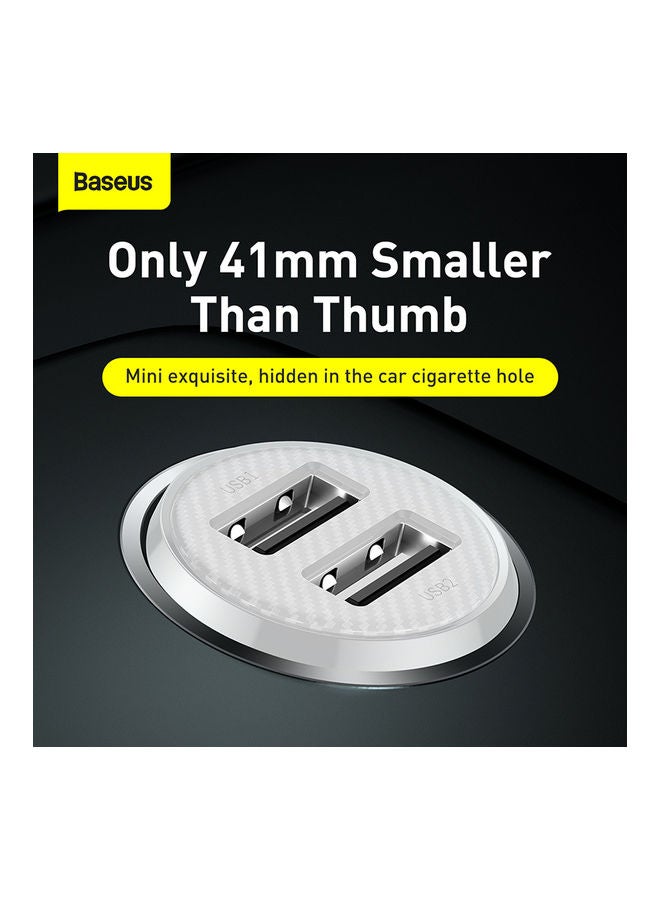 Baseus Car Charger Mini 24w Car Phone Charger Portable 4.8A Dual USB Car Charge Adapter compatible for iPhone 13 Pro/13 Pro Max/13/13 mini/12 Pro Max/11, New iPad 9,iPad mini-6,iPad Pro, Galaxy S20,etc. White - Image 2
