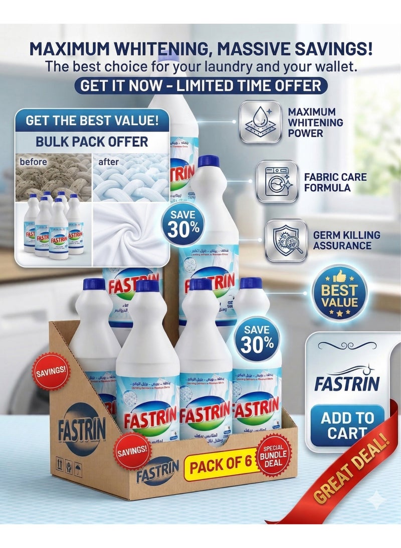 Fastrin Whitening & Stain Removal Liquid 900ML Pack of 6 | Powerful Fabric Whitener & Tough Stain Remover | Brightens Clothes & Removes Stains UAE - Image 1