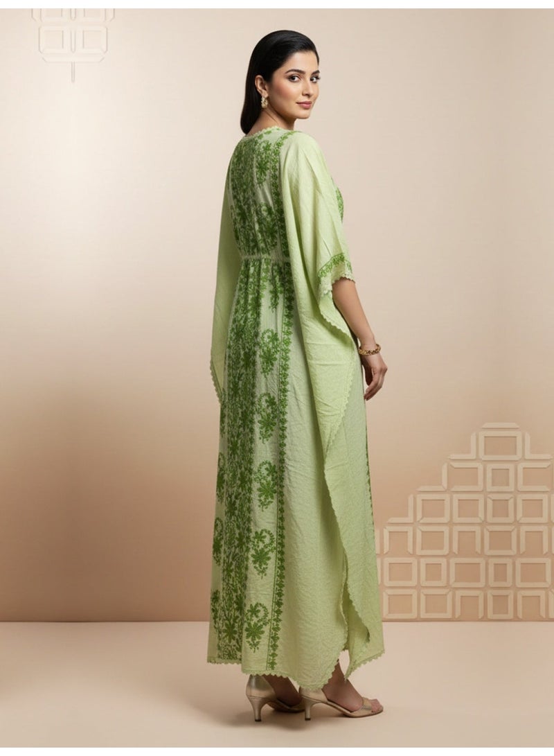 الايا كفتان مطرز يدويًا بتطريز شيكانكاري من الرايون - Image 2