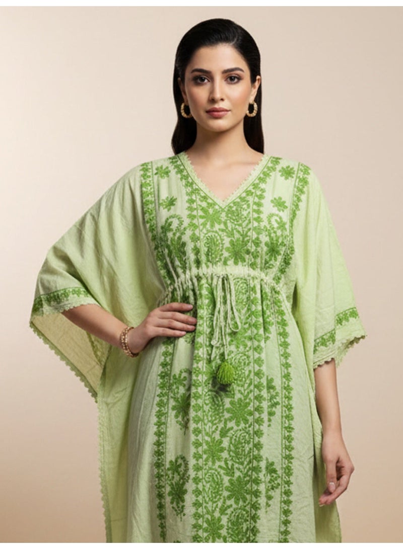 الايا كفتان مطرز يدويًا بتطريز شيكانكاري من الرايون - Image 3