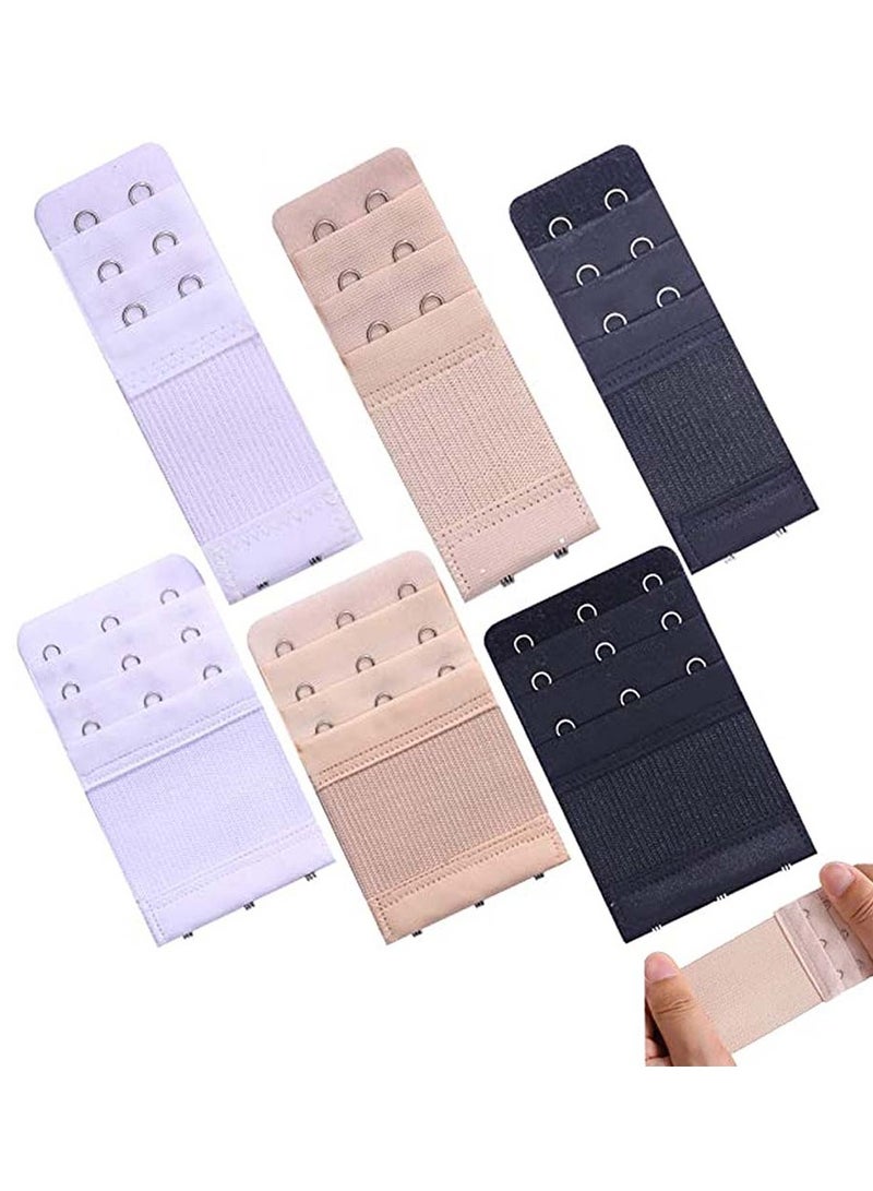 SYOSI Bra Extender Set, Elastic Extensions Strap Extenders Soft and Comfortable for Women, 3 Rows x Hooks, 2 Black/Beige/White, 6Pcs, M - Image 1