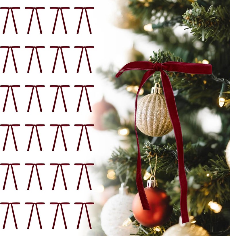 Utehilly Burgundy Vintage Velvet Bows Decorations Small Ornaments for Christmas Tree, Garland, Wreath, Door, Outdoor (24 Pcs, 5 * 7 Inch) - Image 1