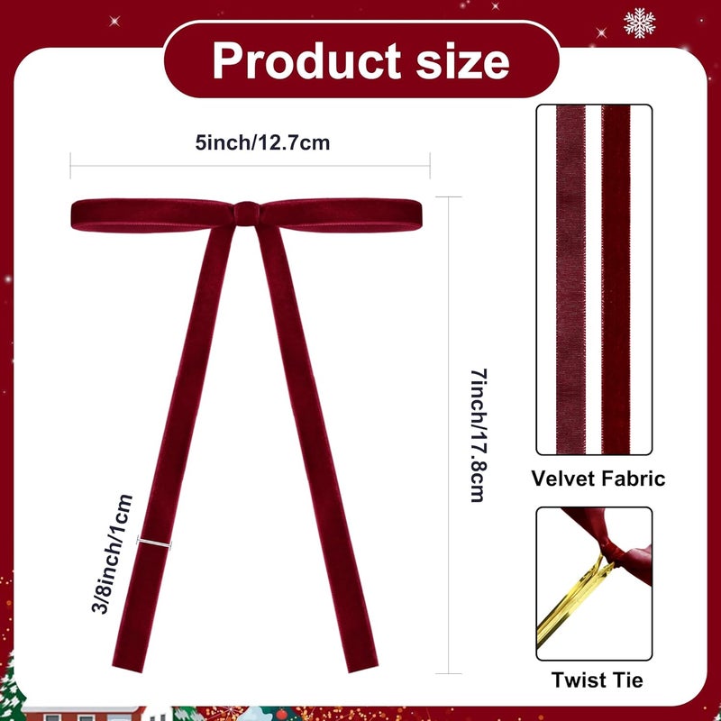 Utehilly Burgundy Vintage Velvet Bows Decorations Small Ornaments for Christmas Tree, Garland, Wreath, Door, Outdoor (24 Pcs, 5 * 7 Inch) - Image 2