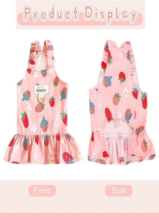 CHUKCHI Strawberry Dog Dress Harness and Leash Set Cute Princess Dress Fruit Print Puppy Dresses Girl Dog Clothes for Small Dogs Cats Chihuahua Yorkie Pink Cotton L, Chest 15", Fits 7-9 lbs - Image 4