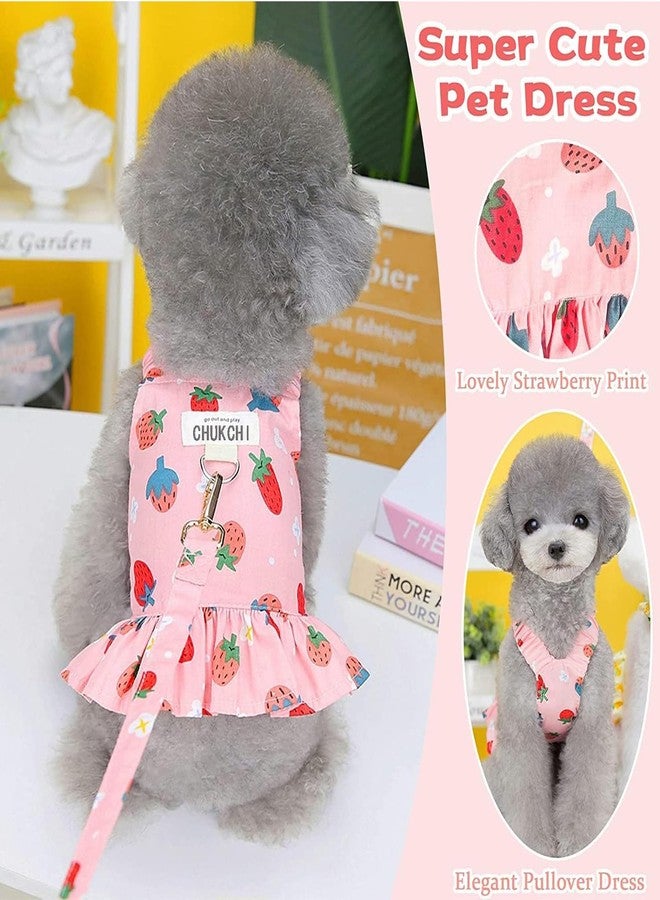 CHUKCHI Strawberry Dog Dress Harness and Leash Set Cute Princess Dress Fruit Print Puppy Dresses Girl Dog Clothes for Small Dogs Cats Chihuahua Yorkie Pink Cotton L, Chest 15", Fits 7-9 lbs - Image 5
