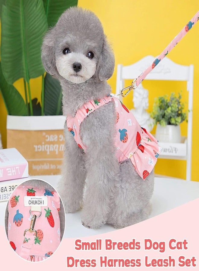 CHUKCHI Strawberry Dog Dress Harness and Leash Set Cute Princess Dress Fruit Print Puppy Dresses Girl Dog Clothes for Small Dogs Cats Chihuahua Yorkie Pink Cotton L, Chest 15", Fits 7-9 lbs - Image 3