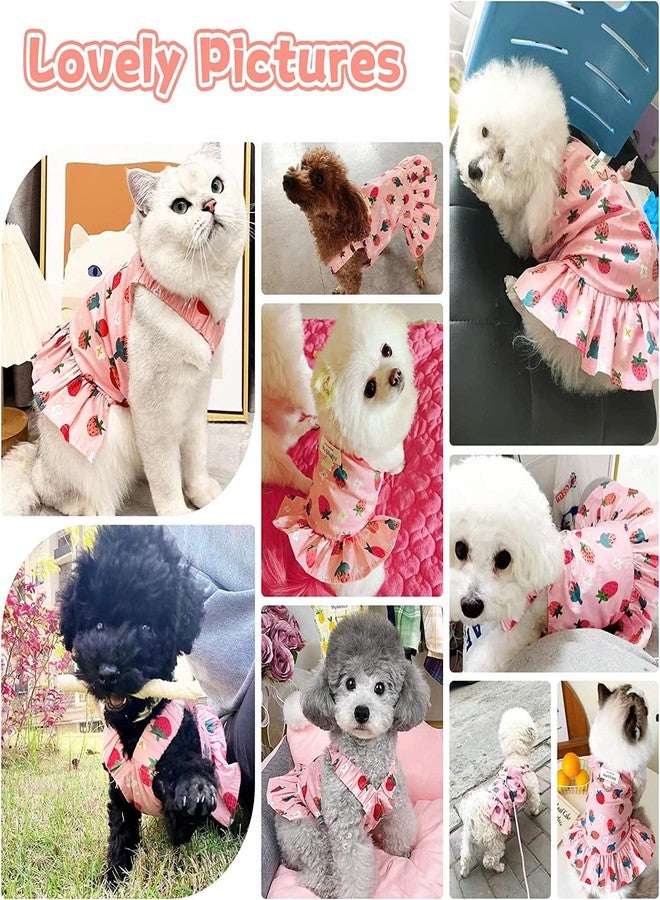 CHUKCHI Strawberry Dog Dress Harness and Leash Set Cute Princess Dress Fruit Print Puppy Dresses Girl Dog Clothes for Small Dogs Cats Chihuahua Yorkie Pink Cotton L, Chest 15", Fits 7-9 lbs - Image 2
