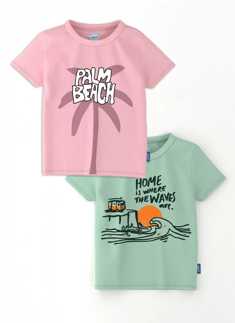 Nautinati Nautinati Boys' Pack of 2 Cotton Beach Graphic Printed T-shirts