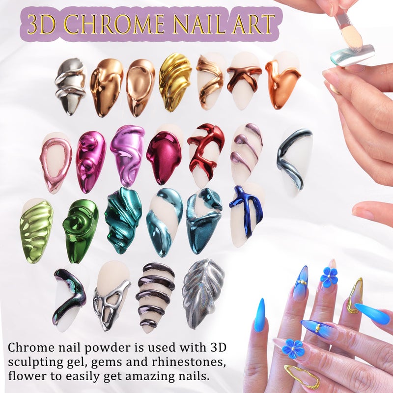 FSpronail 24 Colors Chrome Nail Powder Kit Mirror Effect Gold Silver Red Green Black Metallic Chrome Powder for Nails with Silicone Pen Applicator Brush Extra Fine Glitter Powder Manicure Supplies - Image 5