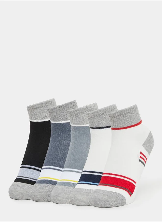 ستايلي Styli Set of 5 - Striped Ribbed Cuff Crew Socks