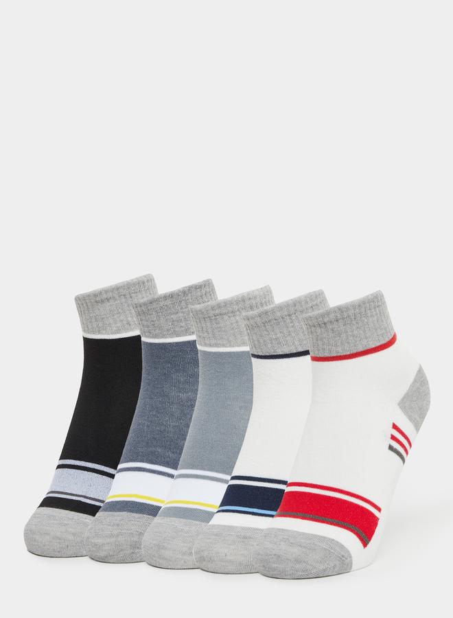 Styli Set of 5 - Striped Ribbed Cuff Crew Socks - Image 1