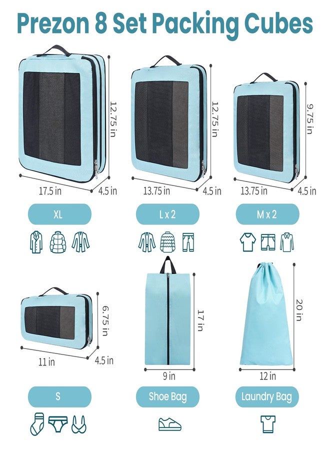 Prezon 8 Set/6 Set/4 Set Compression Packing Cubes for Travel, Lightweight Vacation Travel Essentials, Accessories for Suitcase Organizer Bags Set, Durable Luggage Organizer （8-Square-blue） - Image 3