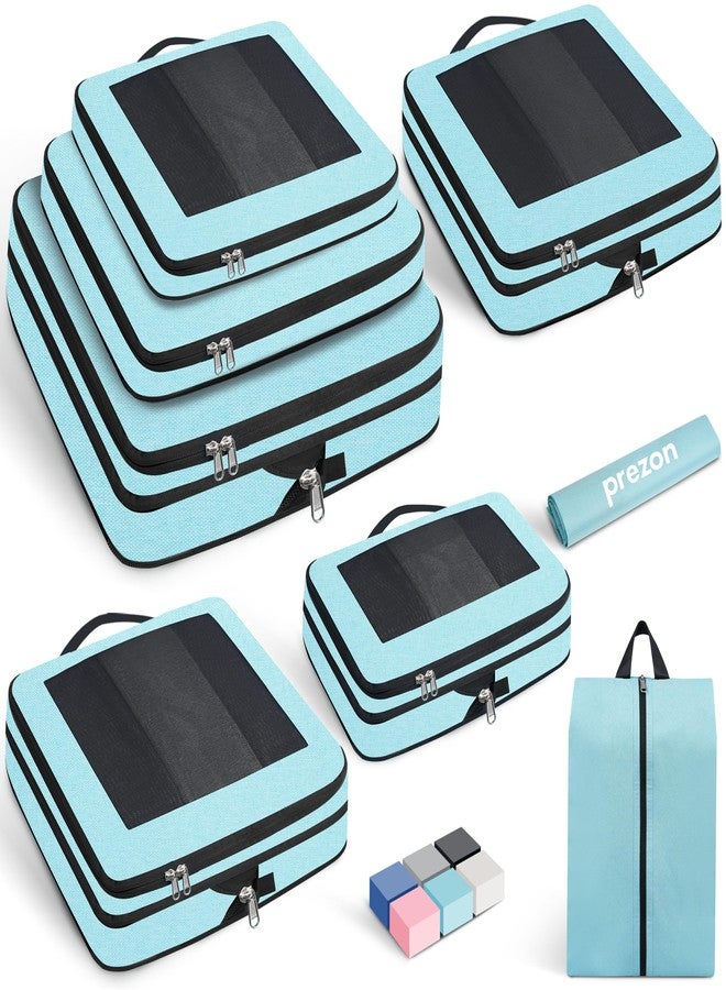 Prezon 8 Set/6 Set/4 Set Compression Packing Cubes for Travel, Lightweight Vacation Travel Essentials, Accessories for Suitcase Organizer Bags Set, Durable Luggage Organizer （8-Square-blue） - Image 1