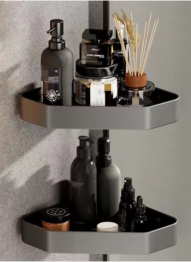 Kutis - 3-Pieces Set Bathroom Triangle Shelving Shower Room Toilet Corner Triangular Basket Wall Hanging Perforation-Free Storage Rack with Hooks Grey 27.1 x 23.7 x 4.5 Centimeter - Image 1