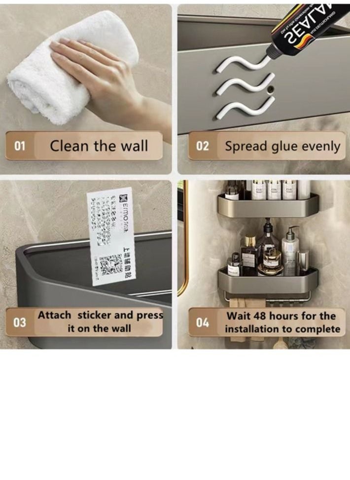 Kutis - 3-Pieces Set Bathroom Triangle Shelving Shower Room Toilet Corner Triangular Basket Wall Hanging Perforation-Free Storage Rack with Hooks Grey 27.1 x 23.7 x 4.5 Centimeter - Image 1