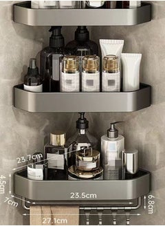 3-Pieces Set Bathroom Triangle Shelving Shower Room Toilet Corner Triangular Basket Wall Hanging Perforation-Free Storage Rack with Hooks Grey 27.1 x 23.7 x 4.5 Centimeter