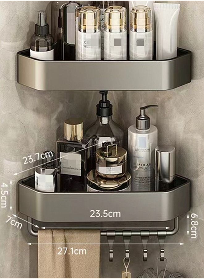 Kutis - 3-Pieces Set Bathroom Triangle Shelving Shower Room Toilet Corner Triangular Basket Wall Hanging Perforation-Free Storage Rack with Hooks Grey 27.1 x 23.7 x 4.5 Centimeter - Image 1