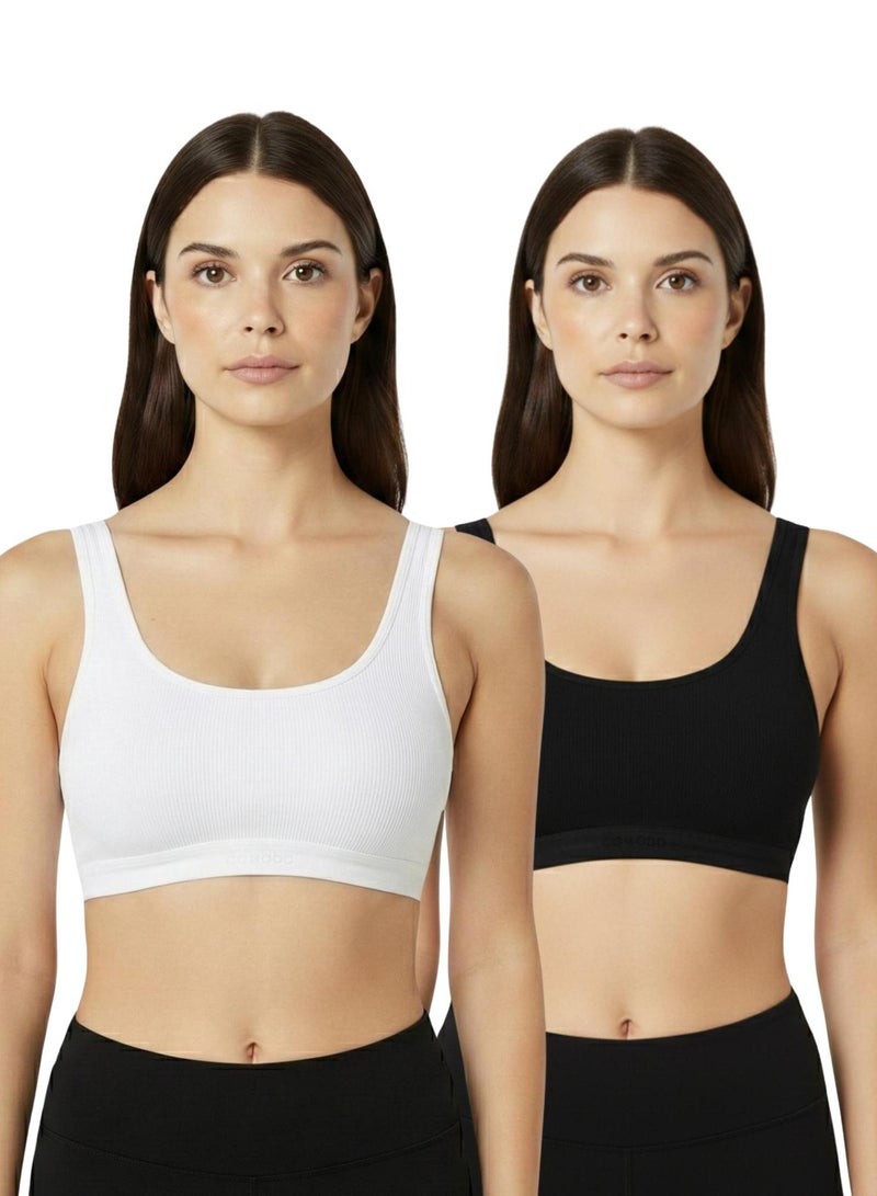 Comodo Pack of 2 Women's Cotton Wide Strap Cross Back Sport Non Padded Bra - Image 1