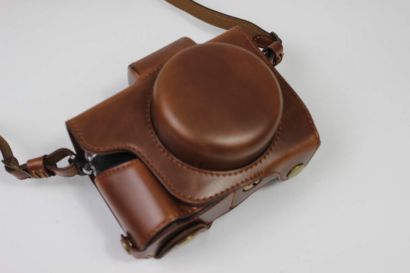 BolinUS E-M10 Mark IV Case, BolinUS Handmade PU Leather Fullbody Camera Case Bag Cover for Olympus OM-D E-M10 Mark IV with 14-42mm EZ Lens Bottom Opening Version + Neck Strap + Mini Storage Bag (Coffee) - Image 3