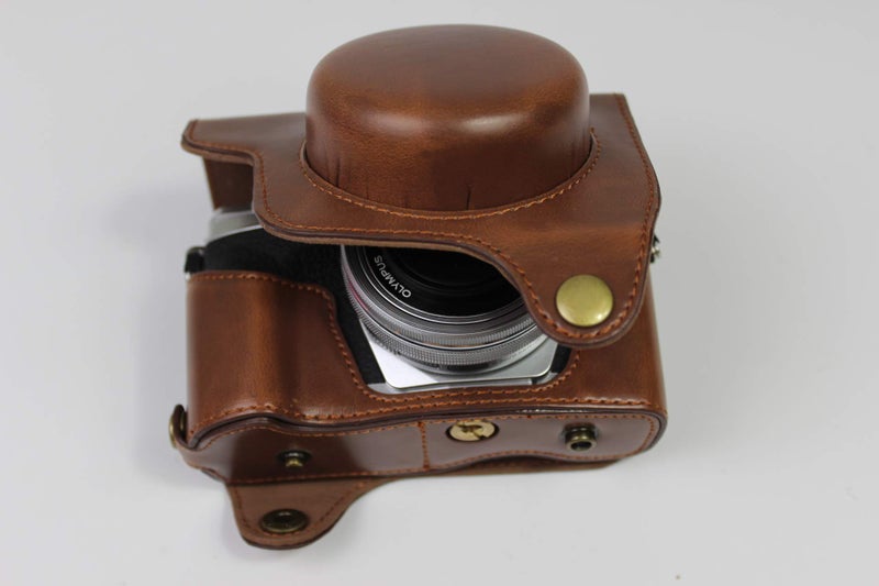 BolinUS E-M10 Mark IV Case, BolinUS Handmade PU Leather Fullbody Camera Case Bag Cover for Olympus OM-D E-M10 Mark IV with 14-42mm EZ Lens Bottom Opening Version + Neck Strap + Mini Storage Bag (Coffee) - Image 5