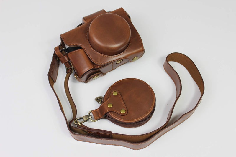 BolinUS E-M10 Mark IV Case, BolinUS Handmade PU Leather Fullbody Camera Case Bag Cover for Olympus OM-D E-M10 Mark IV with 14-42mm EZ Lens Bottom Opening Version + Neck Strap + Mini Storage Bag (Coffee) - Image 2