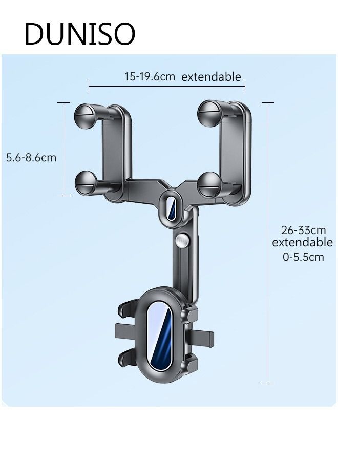 DUNISO Rearview Mirror Phone Holder for Car-360° Rotatable and Retractable Car Phone Holder with Adjustable Length Upgraded Multifunctional Rearview Mirror Phone Holder for All Mobile Phones and All Car - Image 2
